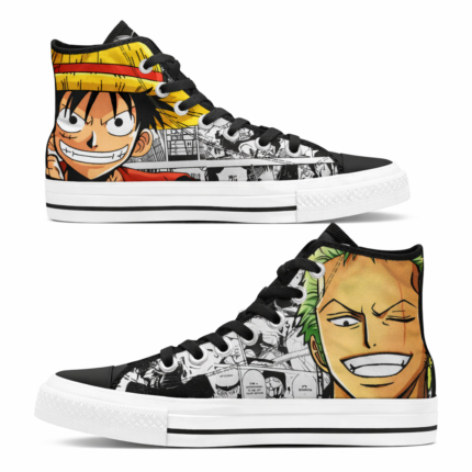 Personalized One Piece Anime Sneakers - Luffy & Zoro Manga Style High Tops